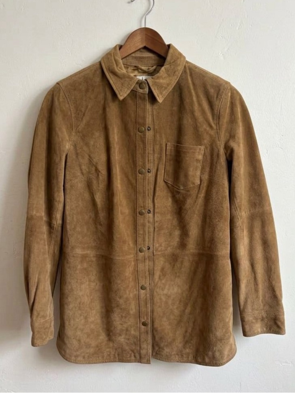 Vintage D&Co Camel Suede Leather Shirt Jacket Shacket Western Minimalist Small